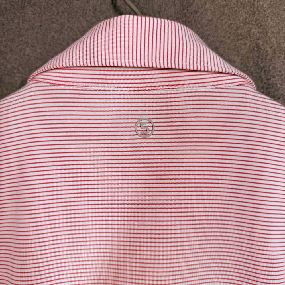 STITCH Golf performance Austin C Club Mens Polo Shirt Red & White Stripe Size ML - Picture 7 of 13